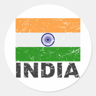 India Vintage Flag Classic Round Sticker