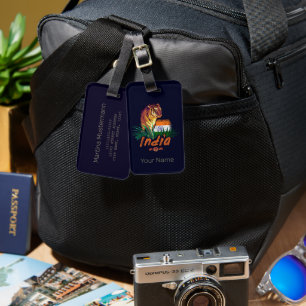 India Vintage Tiger With Flag Retro Lotus Souvenir Luggage Tag