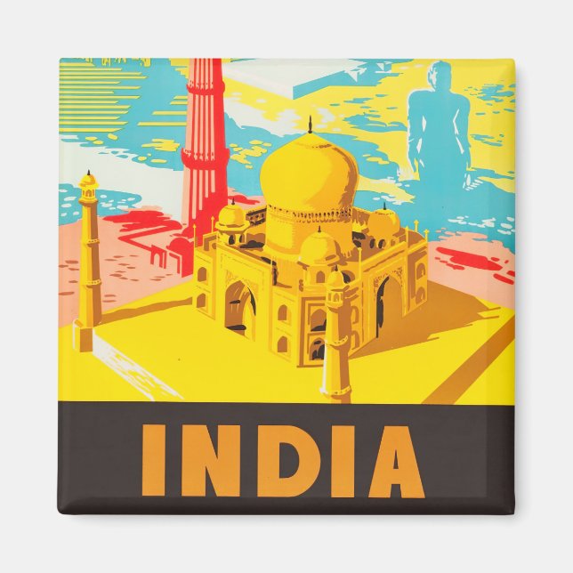 India vintage travel magnet (Front)