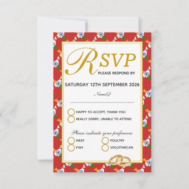 INDIA Wedding Celebration RSVP RED Response Card (Front)