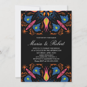 India Wedding Theme Elephant Floral Black  Invitation