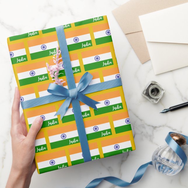 India Wrapping Paper, Indian Flag patriotic Gold Paper (Gifting)