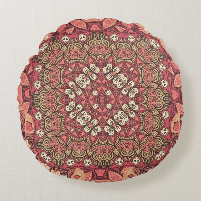 Indian abstract medallion pattern. Boho and gypsy  Round Cushion (Front)