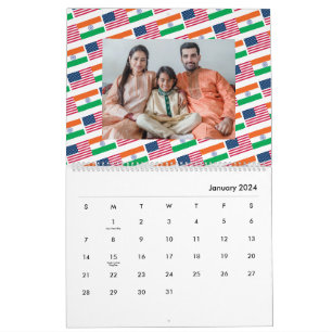 Indian American Add Photo Flags कैलेंडर 2026 Calendar