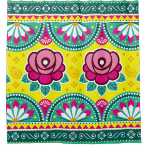 Indian and Pakistani truck art seamless long horiz Shower Curtain