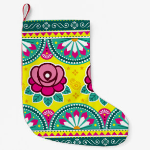 Indian and Pakistani truck art seamless long horiz Small Christmas Stocking