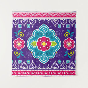 Indian and Pakistani truck art seamless pattern de Tapestry