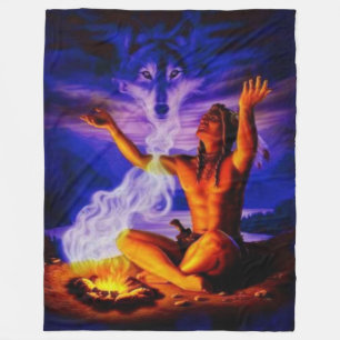 INDIAN and WOLF Fleece Blanket