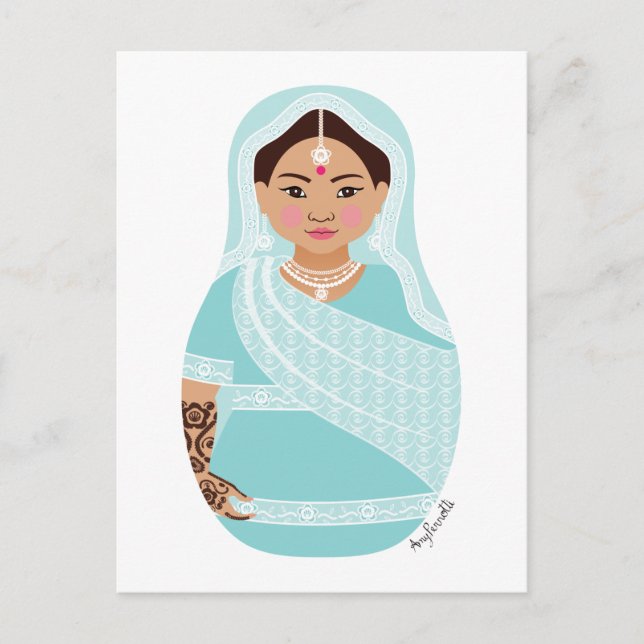 Indian (Aqua) Matryoshka Postcard (Front)