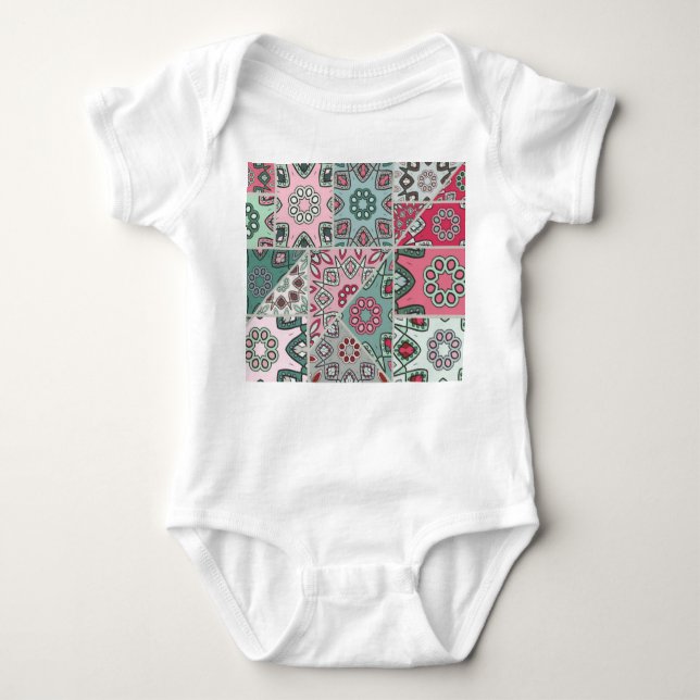 Indian Arabic Patchwork Quilt Vintage Baby Bodysuit (Front)