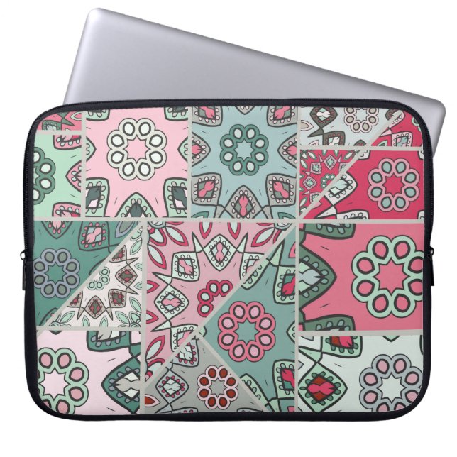 Indian Arabic Patchwork Quilt Vintage Laptop Sleeve (Front)