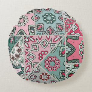 Indian Arabic Patchwork Quilt Vintage Round Cushion