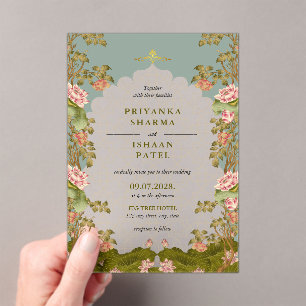 Indian Arch Floral Aesthetic Wedding Acrylic Invitations