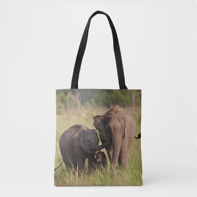 Indian Asian Elephant Family in the Savannah Tote Bag (Front)