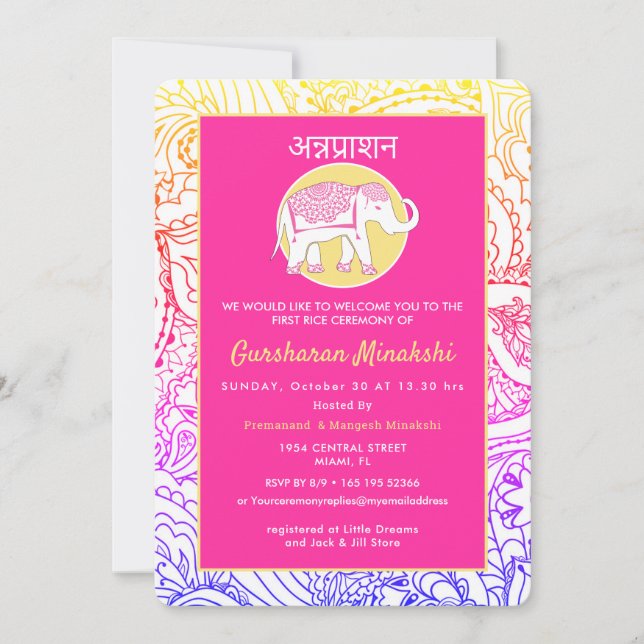 Indian Baby First Rice Annaprashana  Ceremony Invitation (Front)