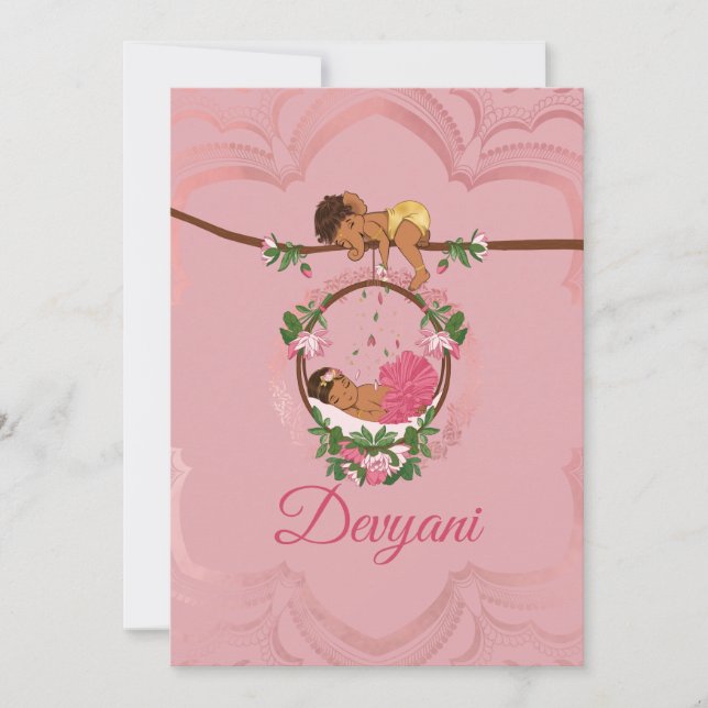 Indian baby girl being blessed by Ganesha Announcement (Front)