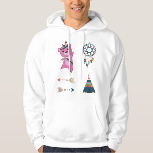 Indian Bear Pink Fashing Teddy Feather Hoodie