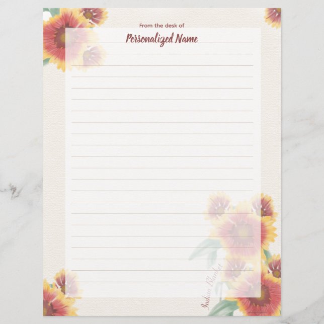 Indian Blanket Muted Lined Paper Sheet (Front)