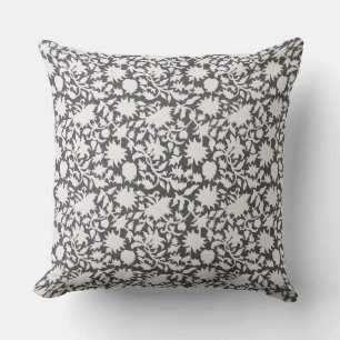 Indian block print inspired dark grey pillow