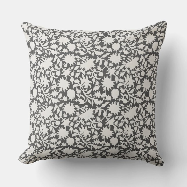 Indian block print inspired dark grey pillow (Front)