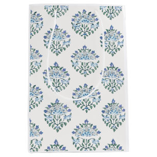 Indian Block Print Medallion, Blue Green Medium Gift Bag