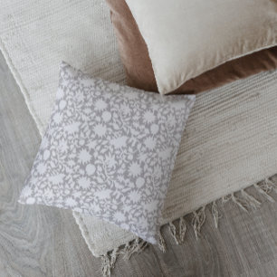 Indian blockprint inspired light grey pillow