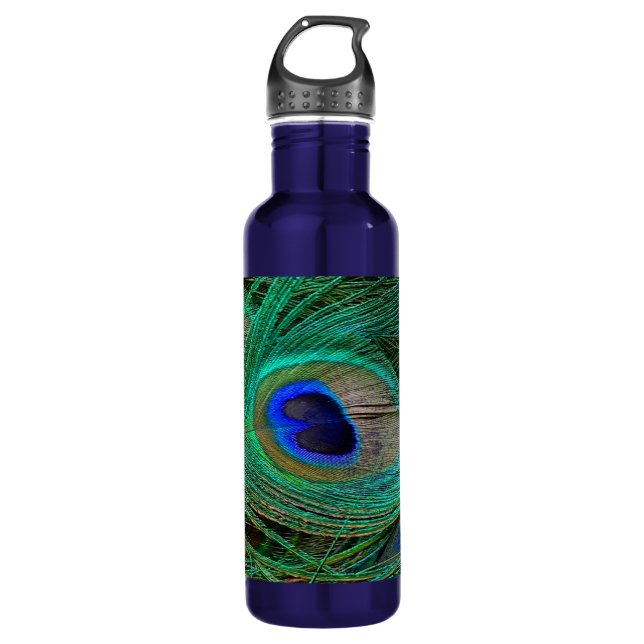 Indian Blue Peacock Feather 710 Ml Water Bottle (Front)