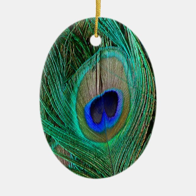 Indian Blue Peacock Feather Ceramic Tree Decoration (Front)