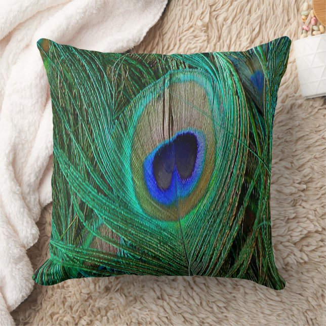 Indian Blue Peacock Feather Cushion (Blanket)