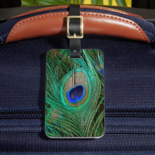 Indian Blue Peacock Feather Luggage Tag