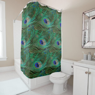 Indian Blue Peacock Feather  Shower Curtain