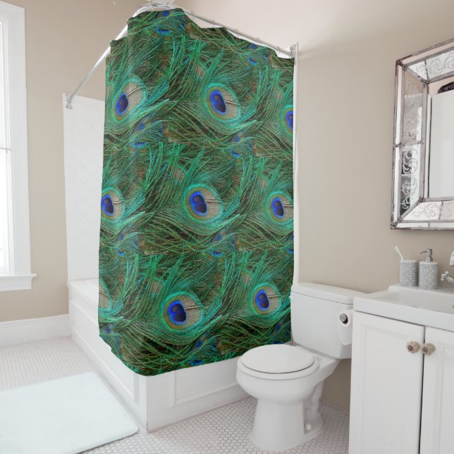 Indian Blue Peacock Feather  Shower Curtain (In Situ)