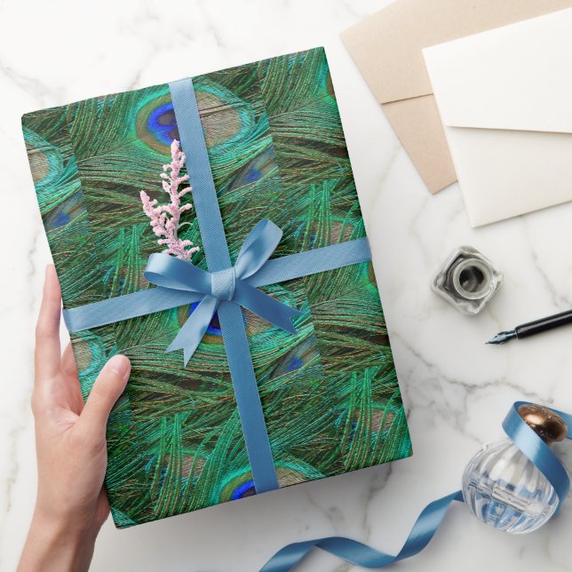 Indian Blue Peacock Feather Wrapping Paper (Gifting)