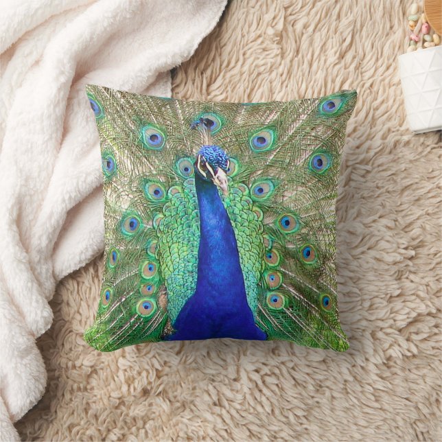 Indian Blue Peacock Throw Pillow (Blanket)