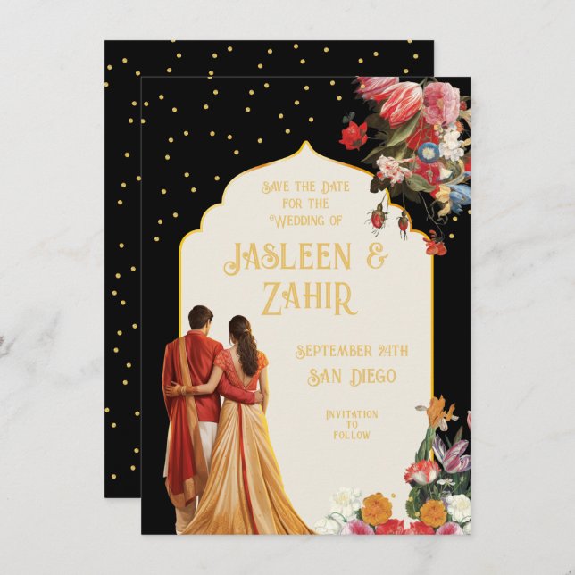 Indian Bride and Groom Save the Date Invitation (Front/Back)