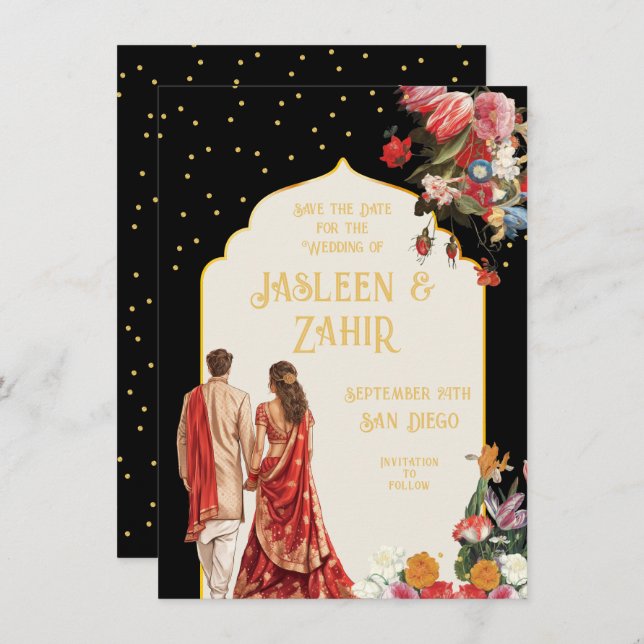 Indian Bride and Groom Save the Date Invitation (Front/Back)