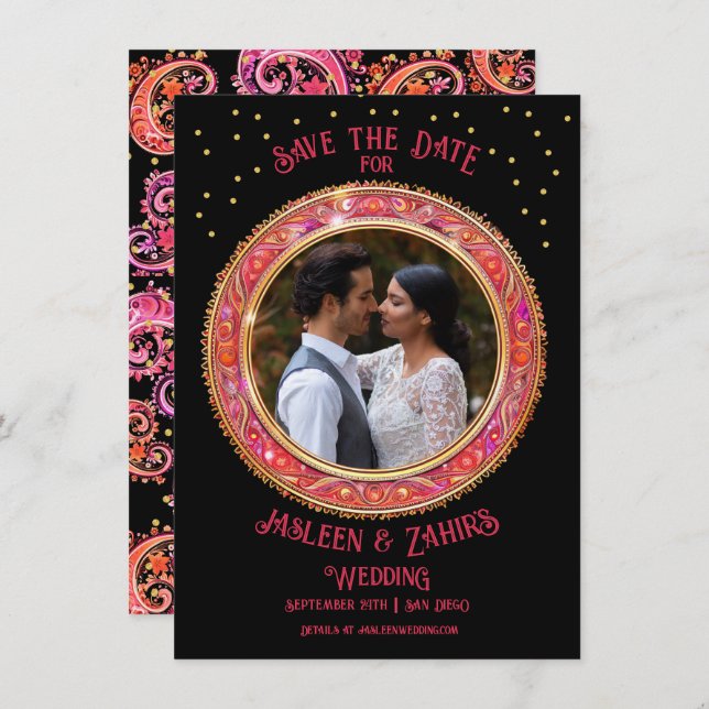 Indian Bride Groom Save the Date Invitation (Front/Back)