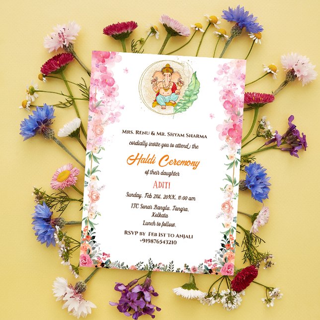 Indian Bride Haldi Ceremony Hindu Couple Ganesha Invitation (Creator Uploaded)