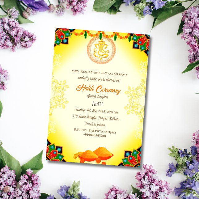 Indian Bride Haldi Ceremony Hindu Couple Ganesha Invitation (Creator Uploaded)