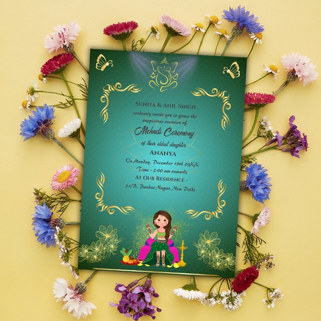Indian Bride Mehndi Ceremony Ganesha Invitation (Creator Uploaded)