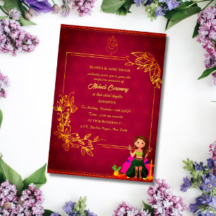 Indian Bride Mehndi Ceremony Golden Element Ganesh Invitation