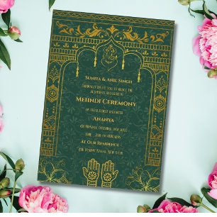 Indian Bride Mehndi Ceremony Golden Elements Invitation
