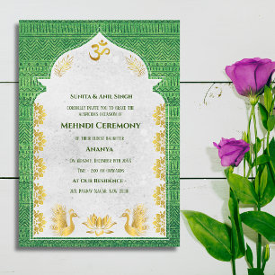 Indian Bride Mehndi Ceremony Peacock Design Invitation