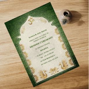 Indian Bride Mehndi Ceremony Peacock Design Invitation