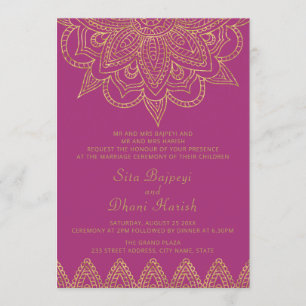 Indian Bright Pink Gold Mehndi Hindu Wedding Invitation