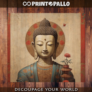 Indian Buddha on parchment with flowers Tissue Paper