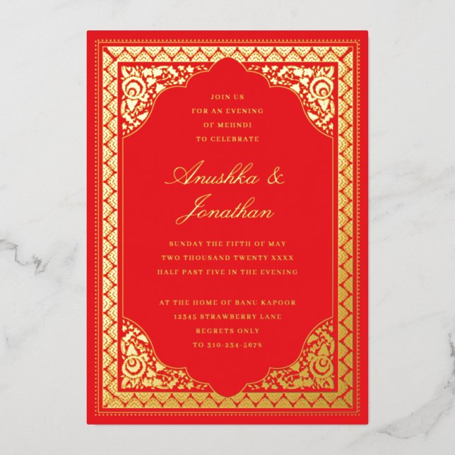 Indian Celebration Wedding Mehndi Party Gold Foil  (Front)