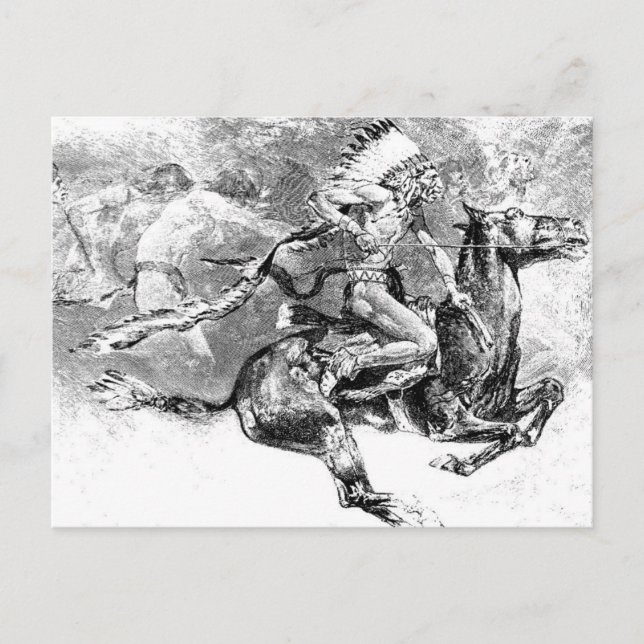 Indian chief charging on horse: American Wild West Postcard (Front)