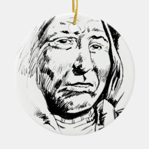 Indian Chief Ink Sketch Motivational Ceramic Ornament