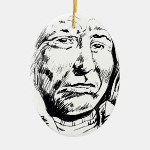 Indian Chief Ink Sketch Motivational Ceramic Tree Decoration